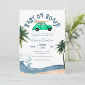 Invitation Voiture de surf Cocout Tree Blue Beach Baby shower (Debout devant)