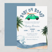 Invitation Voiture de surf Cocout Tree Blue Beach Baby shower (Devant / Derrière)