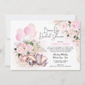 Invitation Voiture De Voiture Rétro Roses D'Or Rose Par Fête (Devant)