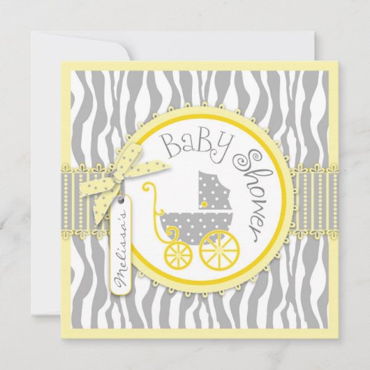 Invitation Voiture d'enfant JUMELLE, baby shower de jaune (Devant)