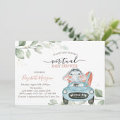 Invitation Voiture Eléphant Cute Virtual Drive Par Baby showe (Debout devant)