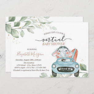 Invitation Voiture Eléphant Cute Virtual Drive Par Baby showe