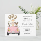 Invitation Voiture En Baby shower Parade Rose (Debout devant)