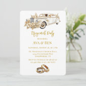 Invitation Voiture en or blanc avec Fleurs (Debout devant)