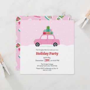 Invitation Voiture fantaisiste avec cadeaux de Noël en rose
