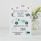 Invitation Voiture Fast One Festive Blue Race Anniversaire (Debout devant)