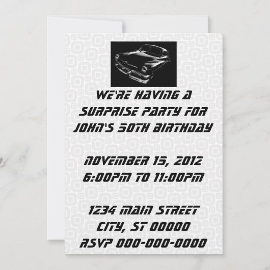 Invitation Voiture Flash Noir Anniversaire (Dos)