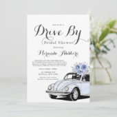 Invitation Voiture Florale Dusty Blue Grey En Fête des mariée (Debout devant)