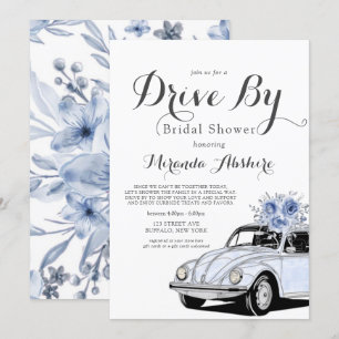 Invitation Voiture Florale Dusty Blue Grey En Fête des mariée