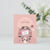 Invitation Voiture Getaway rose pour mariée et mariée (Debout devant)