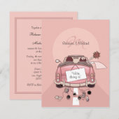 Invitation Voiture Getaway rose pour mariée et mariée (Devant / Derrière)