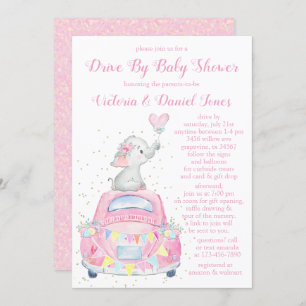 Invitation Voiture Girl Elephant Par Baby shower