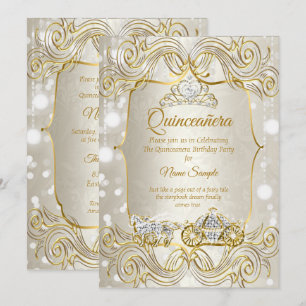 Invitation Voiture magique de Quinceanera or Beige Argenté