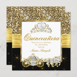 Invitation Voiture Magique Quinceanera Gold Black Horse
