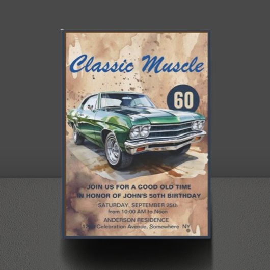 Invitation Voiture Muscle Classique Anniversaire