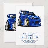 Invitation Voiture musculaire bleue de dessin animé de vitess (Devant / Derrière)