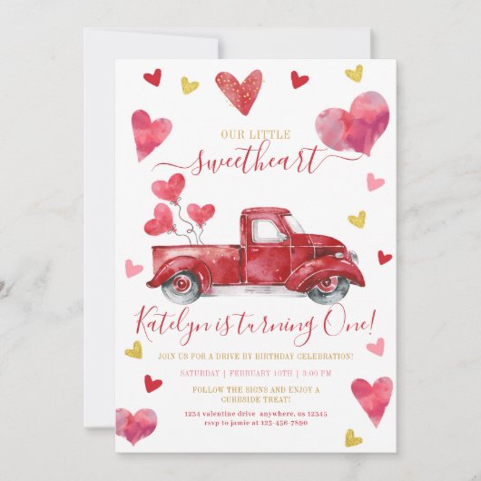 Invitation Voiture Par Valentine Coeurs Anniversaire (Devant)
