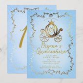 Invitation Voiture Princesse d'Or Histoire Bleue Quinceañera (Devant / Derrière)