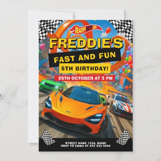 Invitation Voiture Race excitante fête d'anniversaire (Devant)