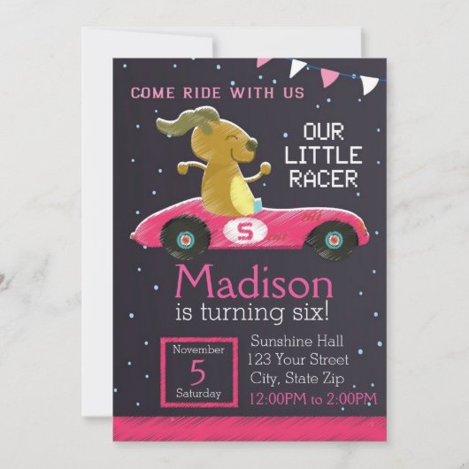 Invitation voiture Racer (fille) (Devant)