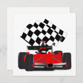Invitation Voiture Red Race avec drapeau À damiers (Devant / Derrière)
