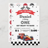 Invitation Voiture Red Race de fête d'anniversaire (Devant / Derrière)