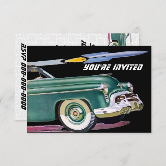 Invitation Voiture Rétro et Rocket Anniversaire V2 (Devant / Derrière)