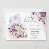 Invitation Voiture Rétro Florale Violet En Fête des mariées (Devant)