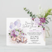 Invitation Voiture Rétro Florale Violet En Fête des mariées (Debout devant)