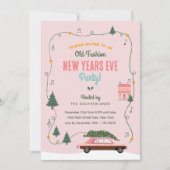 Invitation Voiture Rétro Rose Soirée du Nouvel An à l'Ancienn (Devant)