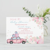 Invitation Voiture Rose Présente Fleurs Conduite Par Baby sho (Debout devant)