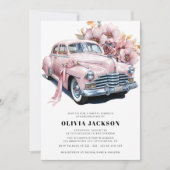 Invitation Voiture rose Vintage Fête des mariées moderne (Devant)