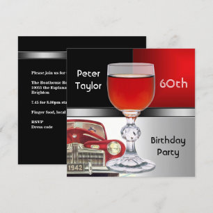 Invitation Voiture rouge métal argenté rouge homme 60e annive