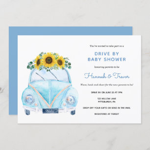 Invitation Voiture Sunflower Blue En Baby shower