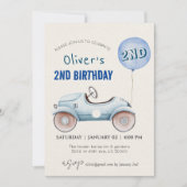 Invitation Voiture thème garçon deuxième anniversaire (Devant)