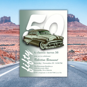 Invitation Voiture verte classique fête son 50e anniversaire