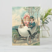 Invitation Voiture Victorian Cute Enfants Lapin Oeuf (Debout devant)