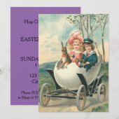 Invitation Voiture Victorian Cute Enfants Lapin Oeuf (Devant / Derrière)