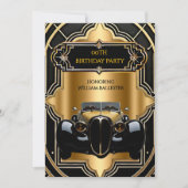Invitation Voiture Vintage Anniversaire Soirée Gold Noir 1930 (Devant)