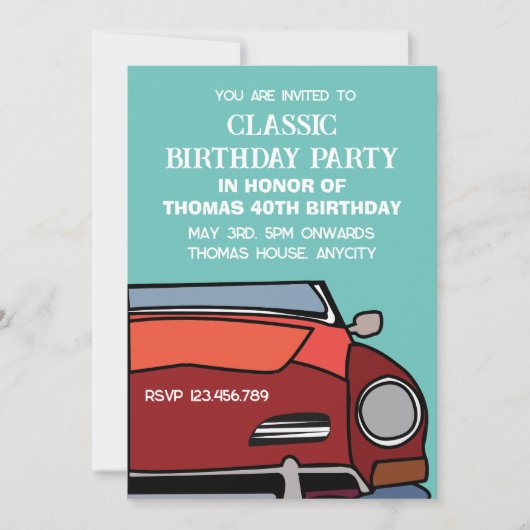 Invitation Voiture Vintage Classique Anniversaire Fête (Devant)
