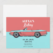 Invitation Voiture vintage couleur pastel anniversaire (Devant / Derrière)