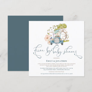 Invitation Voiture Vintage Ours Turquoise Conduite Par Baby s