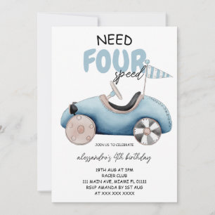 Invitation Voiture vintage Retro 4e anniversaire