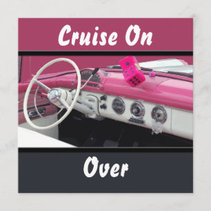 Invitation Voiture Vintage Rose et Blanc Anniversaire Bash