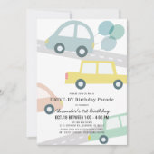 Invitation Voitures avec Ballons Blue Boy Drive by Birthday (Devant)