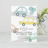 Invitation Voitures avec Ballons Blue Boy Drive by Birthday (Debout devant)