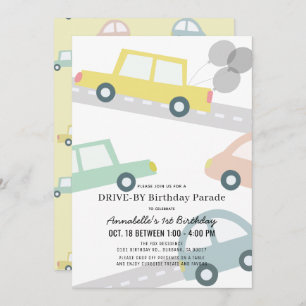 Invitation Voitures avec ballons Jaune Conduite avant l'anniv