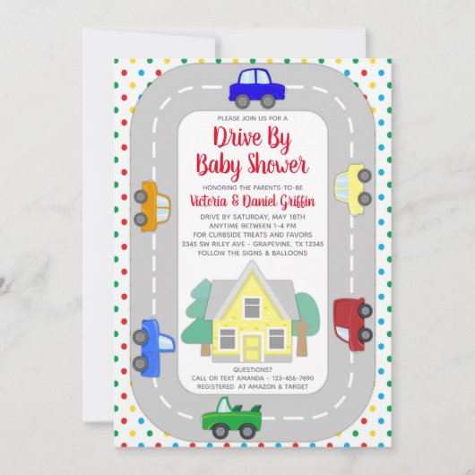 Invitation Voitures Camions Conduit Par Baby shower (Devant)