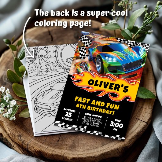 Invitation Voitures de course Anniversaire et coloration