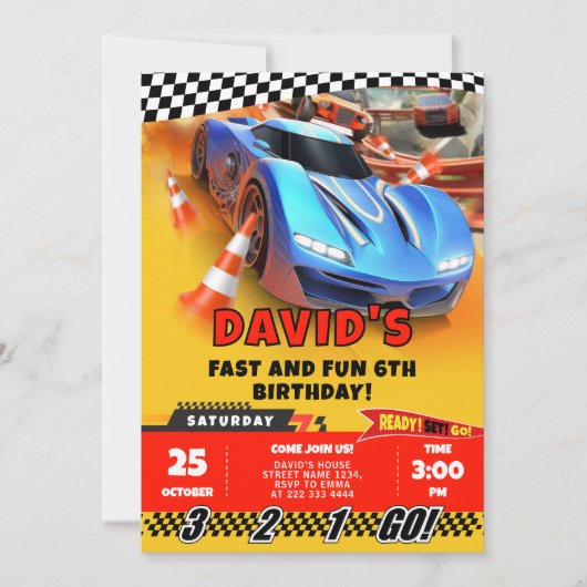 Invitation Voitures de course Anniversaire et coloration (Devant)